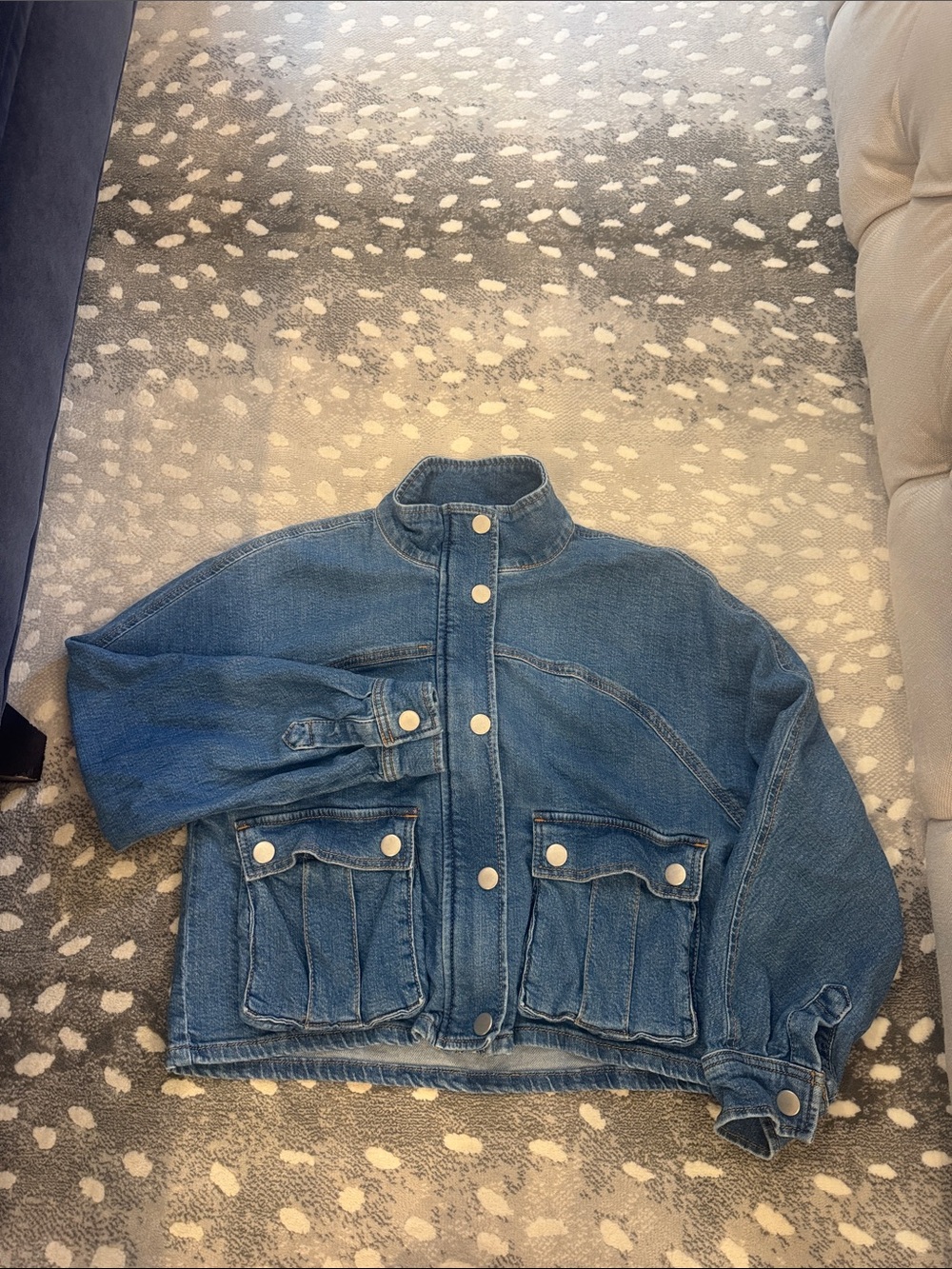 LOFT Blue Cropped Button-Front Denim Jacket